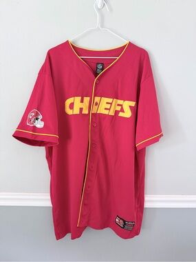 Kansas City Chiefs Baseball Jersey Shirt Men  XXL Red Button Up NFL Team Apparel